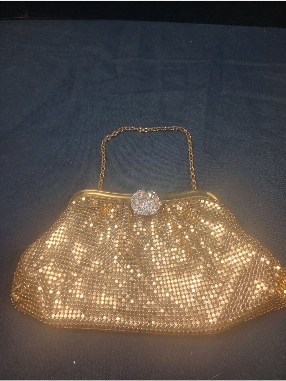 Vintage Mesh Whiting and Davis Gold Evening Bag with Decorative Clasp With Rhine